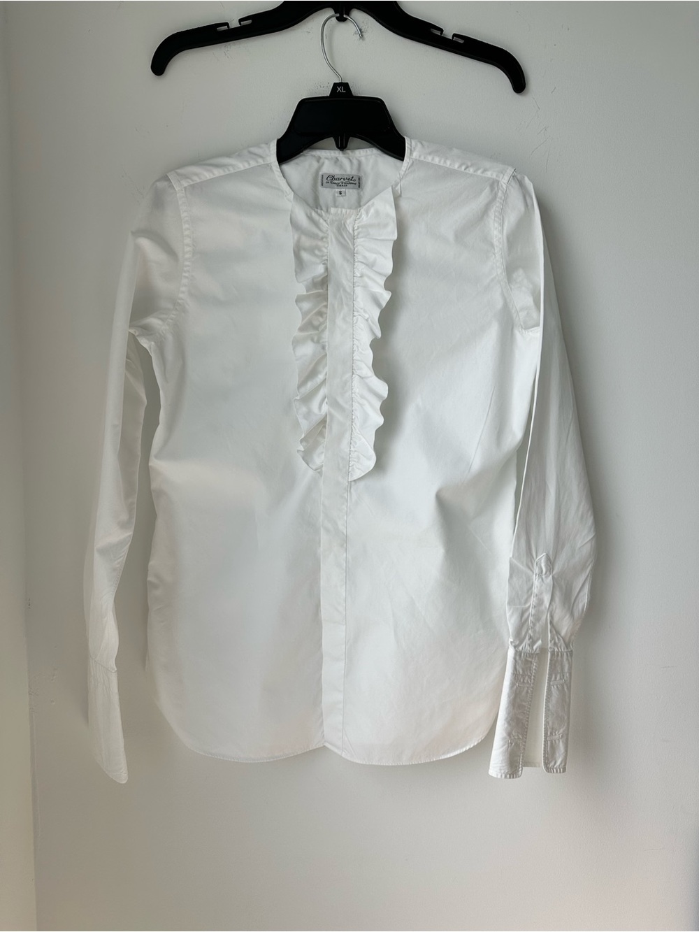 Charvet 28 Place Vendome Paris 100% Cotton Ruffle Front Button Down Shirt Size S - Picture 3 of 10